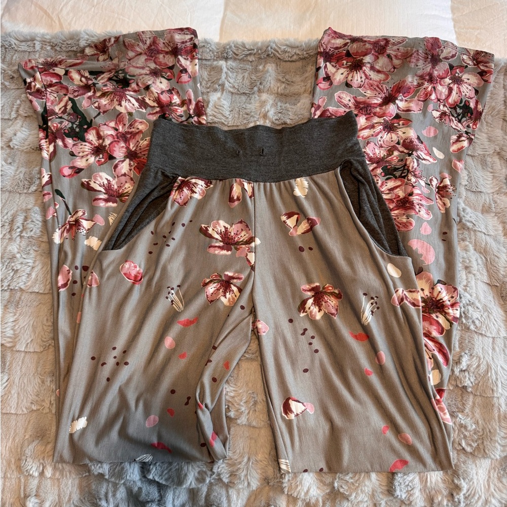 Floral Lounge Pants with Gray Waistband